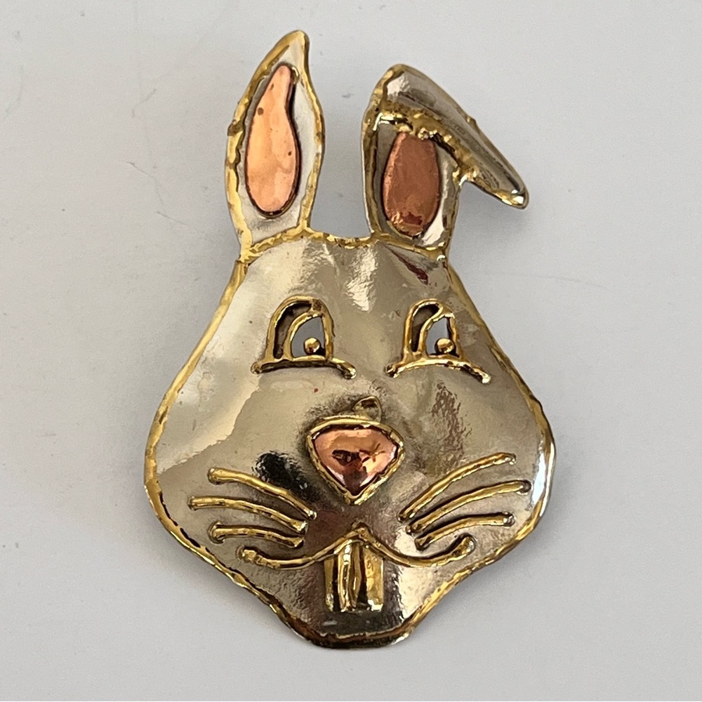 Vintage Gold and Copper Rabbit Bunny Brooch Pin